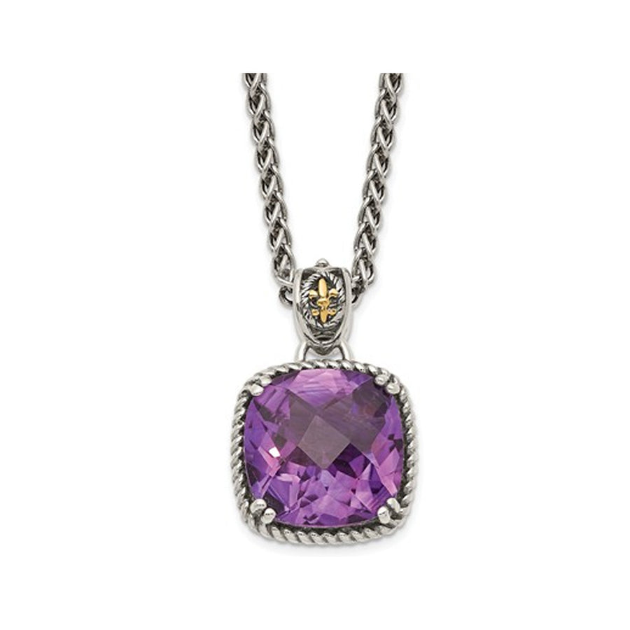 6.30 Carat (ctw) Cushion Cut Amethyst Pendant Necklace in Sterling Silver with Chain Image 1