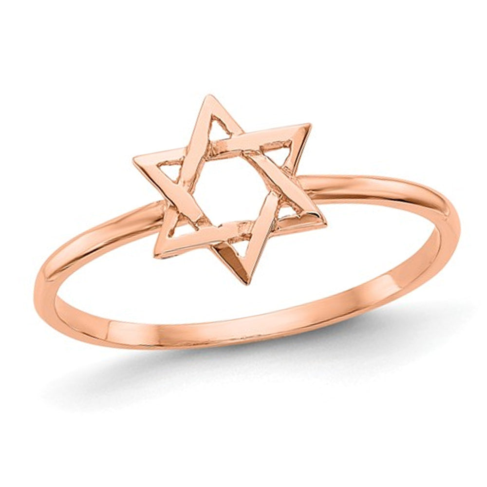 14K Rose Pink Gold Polished Star of David Ring Image 1