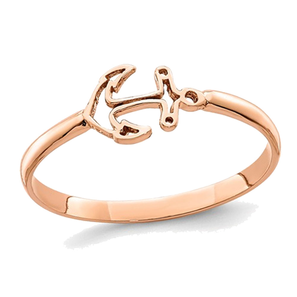 14K Rose Pink Gold Polished Anchor Ring Image 1