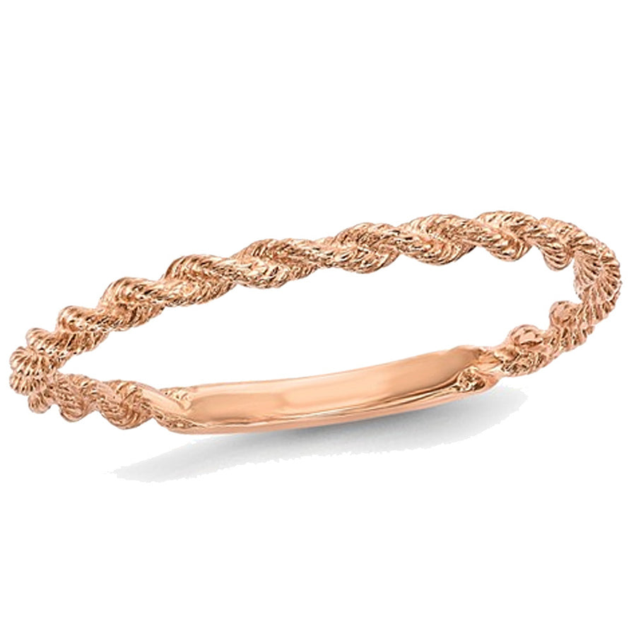 Ladies 14K Rose Pink Gold Polished Twisted Rope Ring Band (1.6mm) Image 1