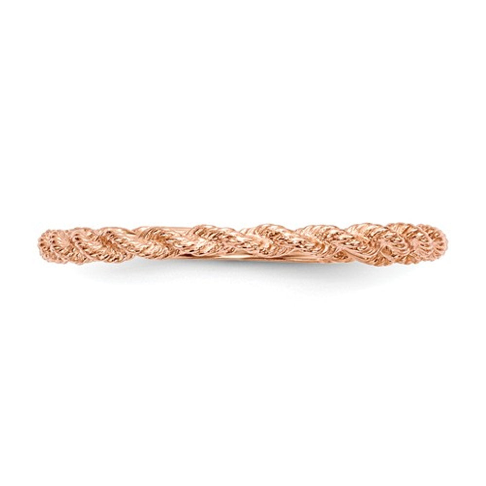 Ladies 14K Rose Pink Gold Polished Twisted Rope Ring Band (1.6mm) Image 3