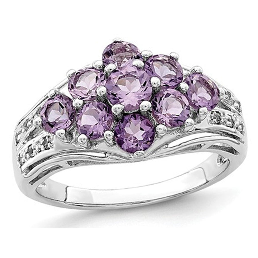 2.00 (ctw) Natural Amethyst Cluster Ring in Sterling Silver Image 1