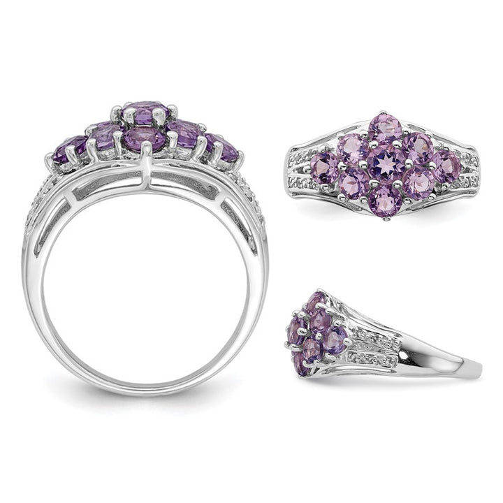 2.00 (ctw) Natural Amethyst Cluster Ring in Sterling Silver Image 2