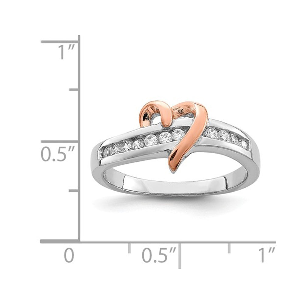 Sterling Silver White and Yellow Vermeil Polished Heart Promise Cubic Zirconia (CZ) Ring Image 2