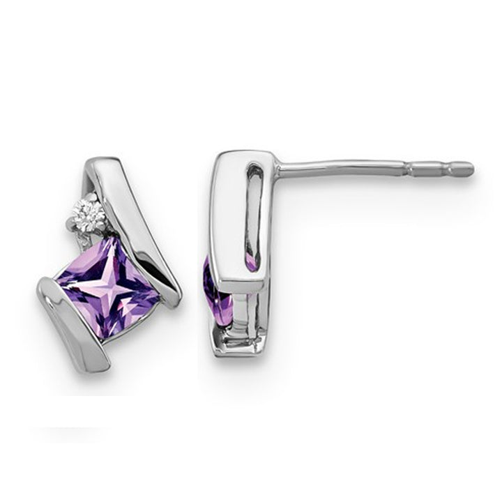 1/2 Carat (ctw) Cushion Cut Natural Amethyst Stud Earrings in 10K White Gold Image 1