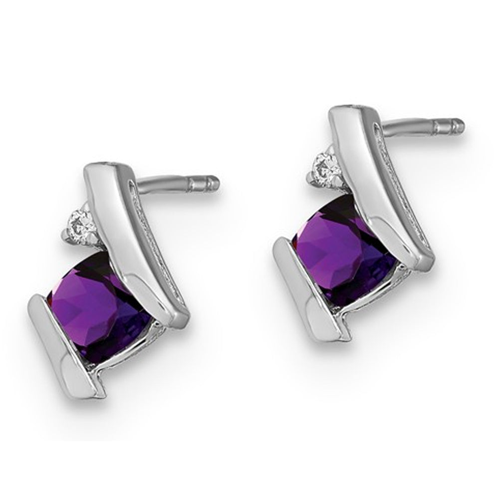 1/2 Carat (ctw) Cushion Cut Natural Amethyst Stud Earrings in 10K White Gold Image 2