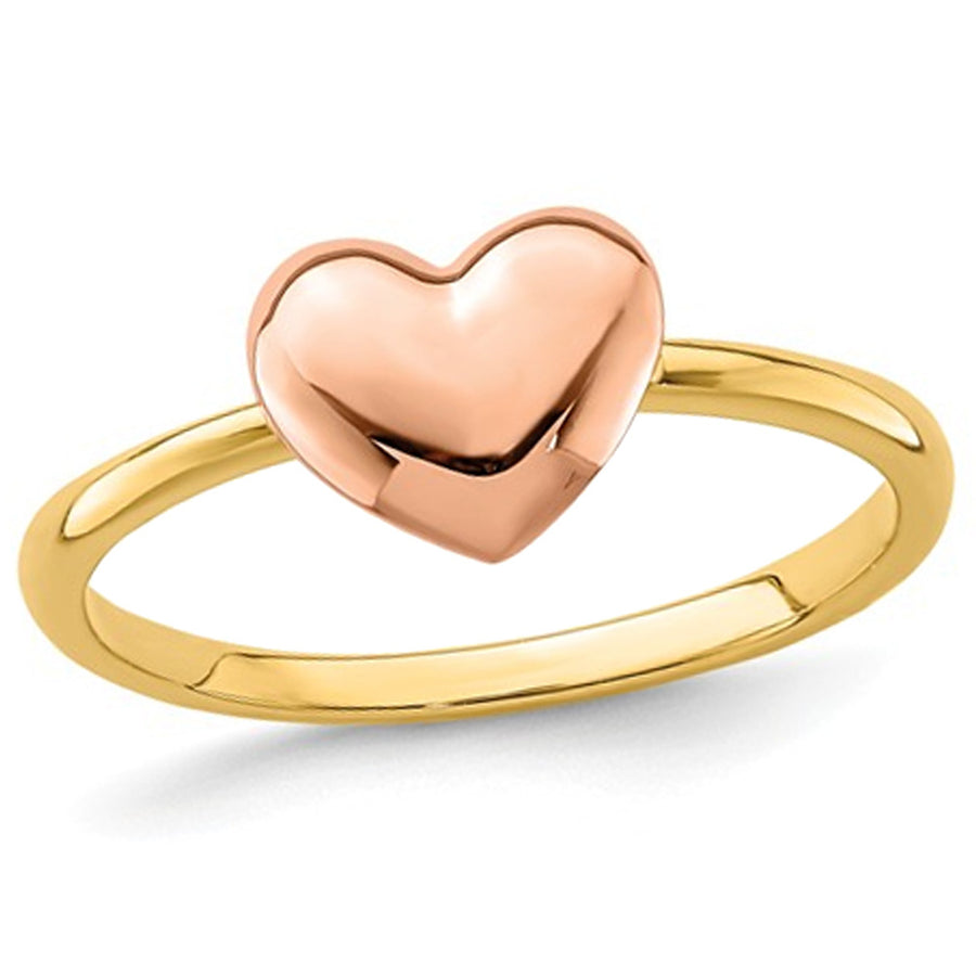 14K Rose Pink and Yellow Gold Polished Heart Ring Image 1