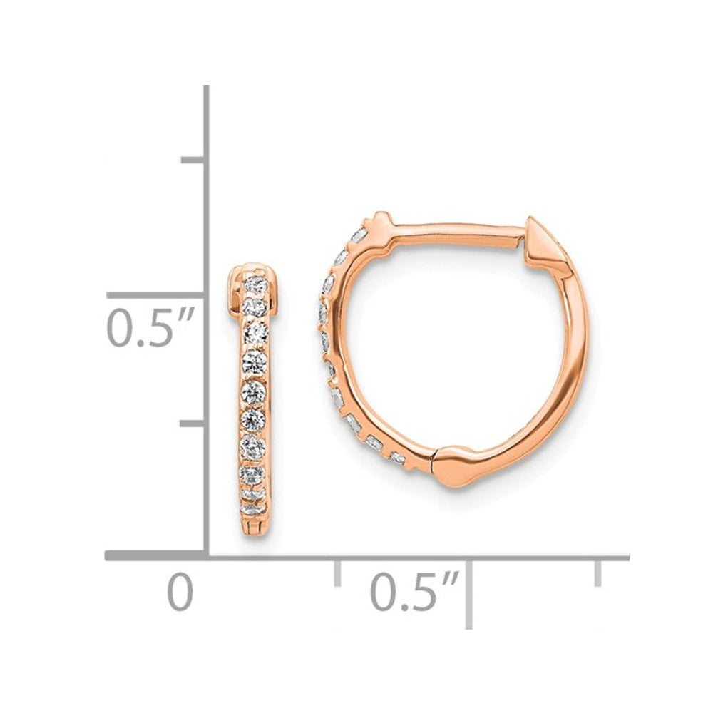 1/5 Carat (ctw) Diamond Hoop Earrings in 14K Rose Pink Gold Image 2