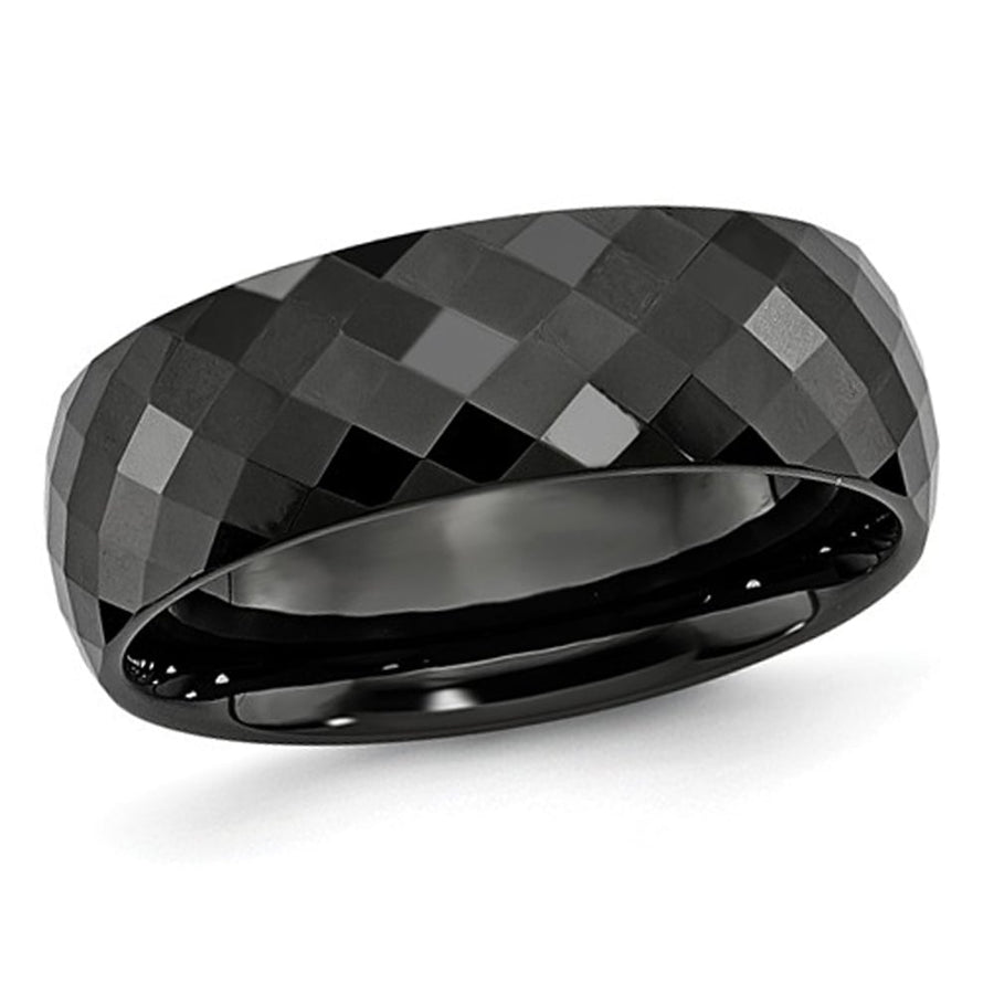 Mens Chisel 7.5mm Faceted Black Ceramic Wedding Band Ring Image 1