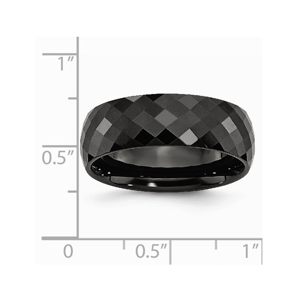 Mens Chisel 7.5mm Faceted Black Ceramic Wedding Band Ring Image 2