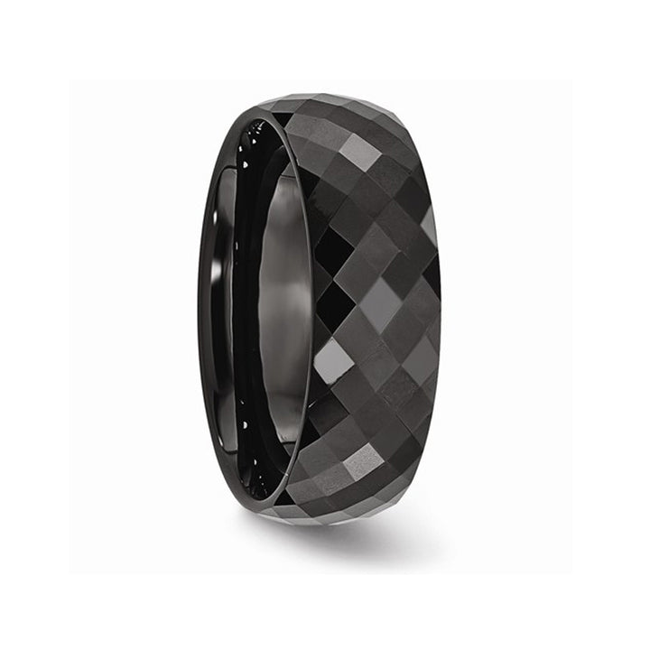 Mens Chisel 7.5mm Faceted Black Ceramic Wedding Band Ring Image 3