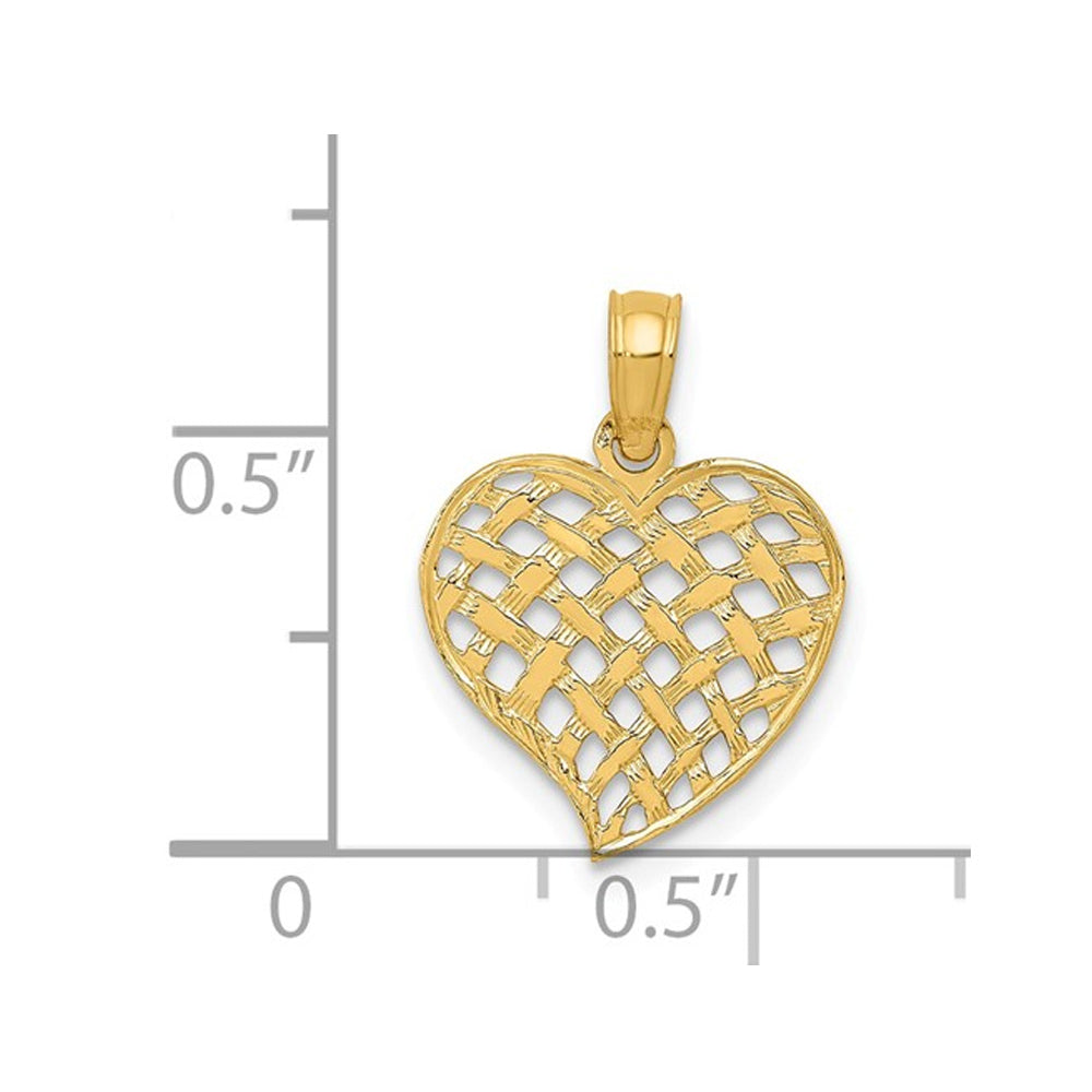 14K Yellow Basket Weave Heart Pendant Necklace with Chain Image 2