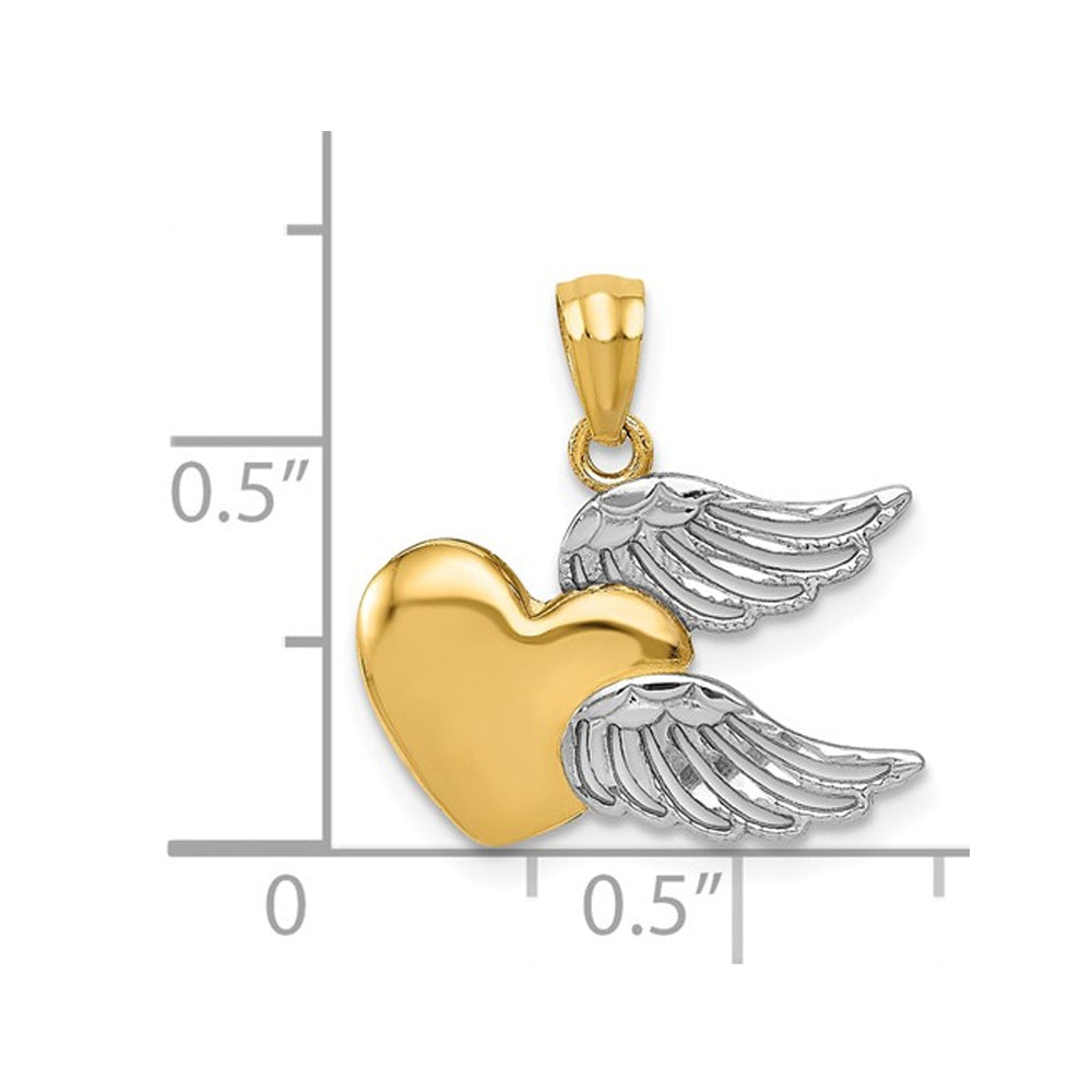 14K Yellow and White Gold Heart with Wings Pendant Necklace with Chain Image 2