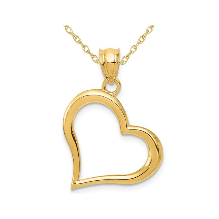 14K Yellow Gold Open Heart Pendant Necklace with Chain Image 1