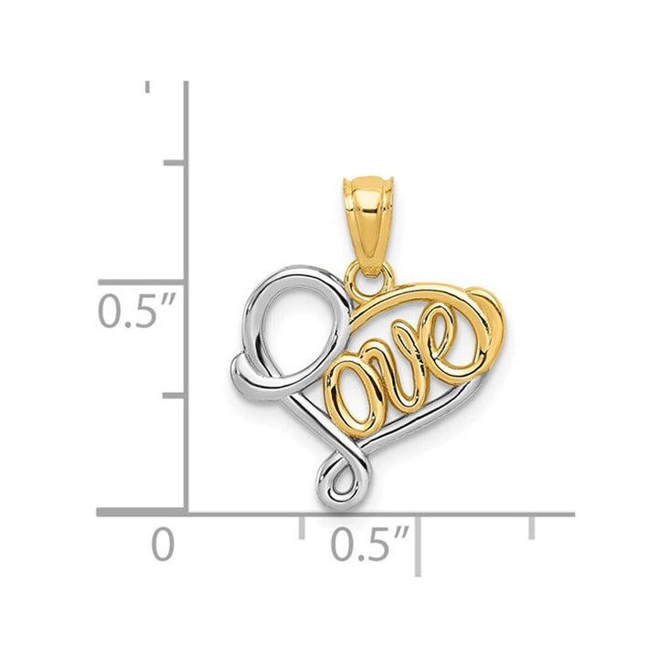 14K Yellow and White Gold LOVE Heart Pendant Necklace with Chain Image 3