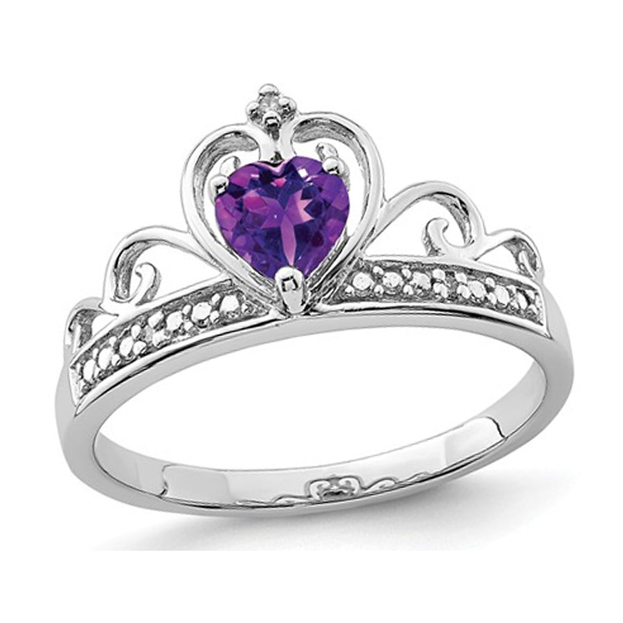 1/3 Carat (ctw) Natural Heart Amethyst Promise Ring in Sterling Silver Image 1