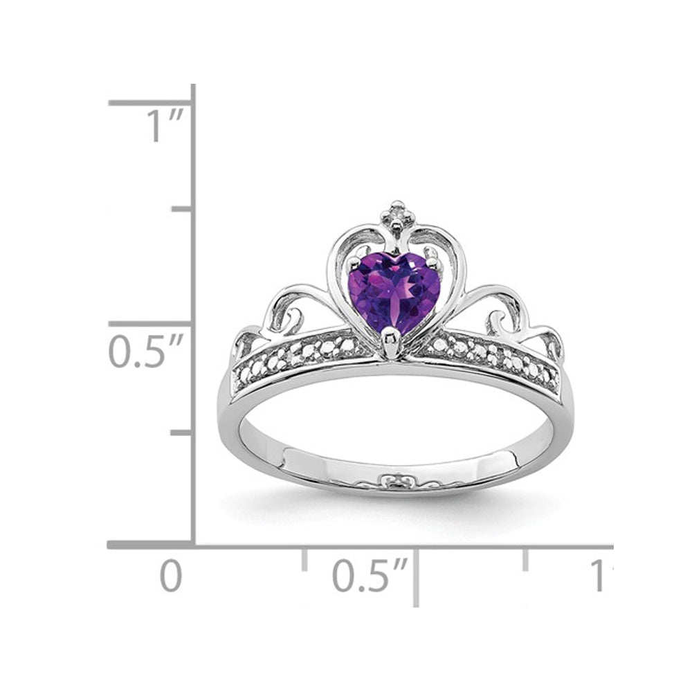 1/3 Carat (ctw) Natural Heart Amethyst Promise Ring in Sterling Silver Image 2