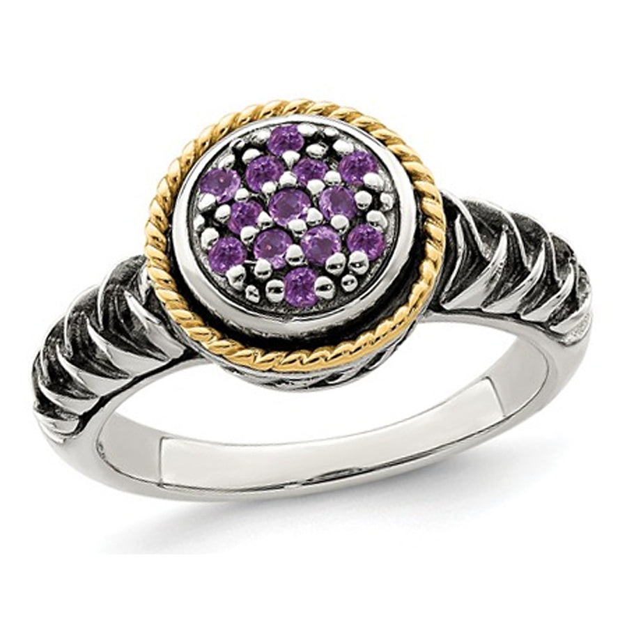 1/4 Carat (ctw) Amethyst Cluster Ring in Sterling Silver with 14K Gold Accents Image 1