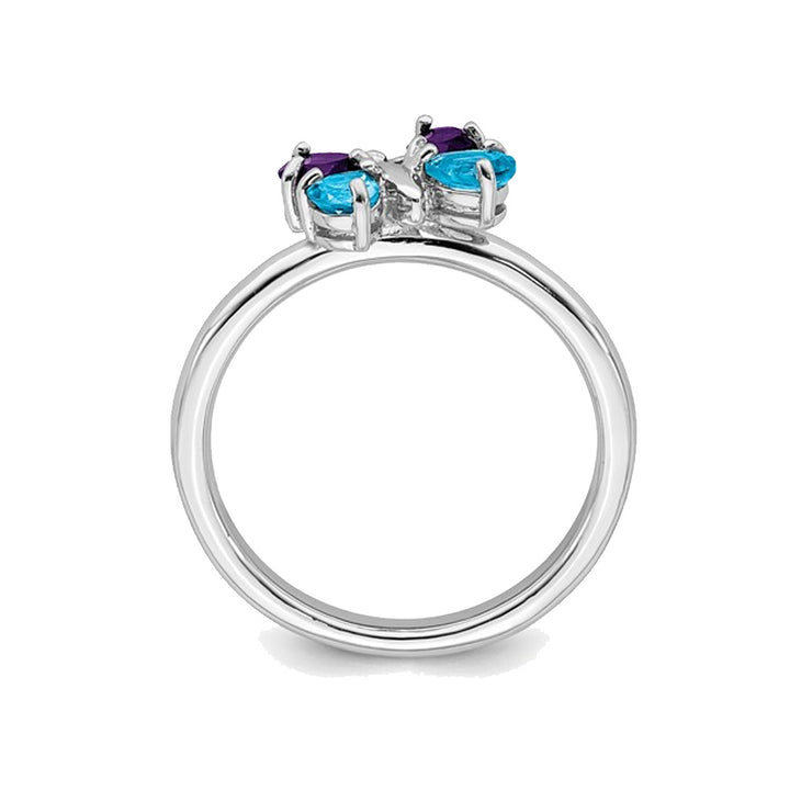 2/3 Carat (ctw) Natural Amethyst And Blue Topaz Butterfly Ring in Sterling Silver Image 4