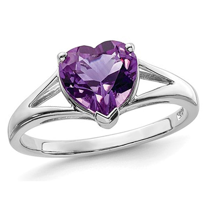 1.40 Carat (ctw) Heart Amethyst Promise Ring Carat (ctw) in Sterling Silver Image 1