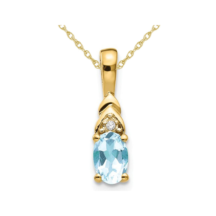 1/3 Carat (ctw) Natural Aquamarine Drop Pendant Necklace in 14K Yellow Gold with Chain Image 1