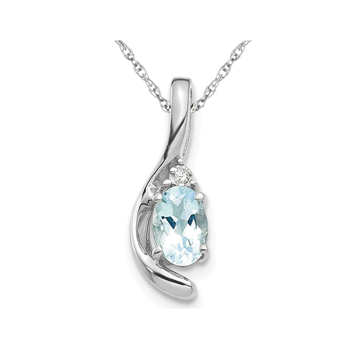 1/3 Carat (ctw) Genuine Aquamarine Drop Pendant Necklace in 14K White Gold with Chain Image 1