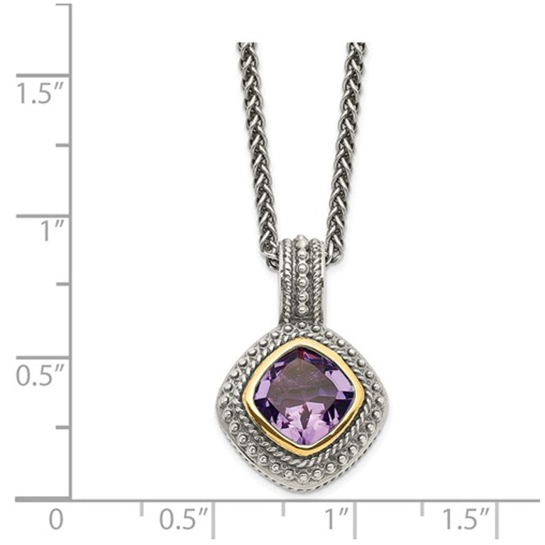 8mm Natural Amethyst Pendant Necklace in Sterling Silver with Chain Image 2