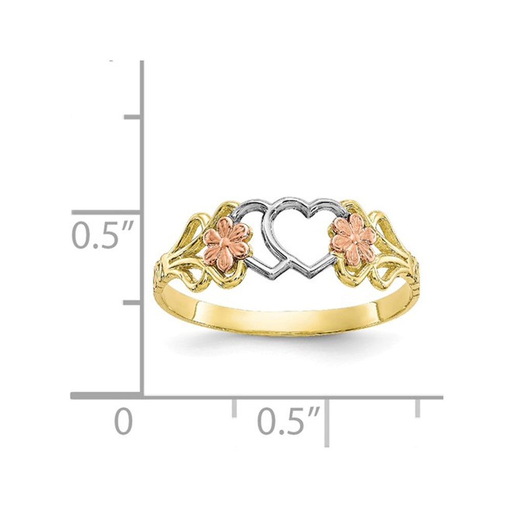 10K Yellow and White Gold Heart Flower Promise Ring Image 4