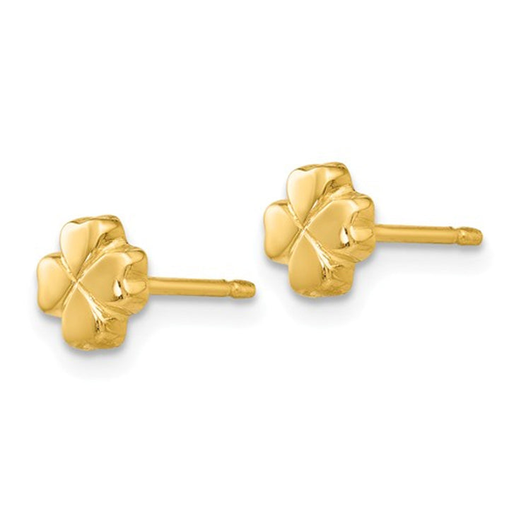 14K Yellow Gold Polished 4-Leaf Clover Post Earrings Image 3