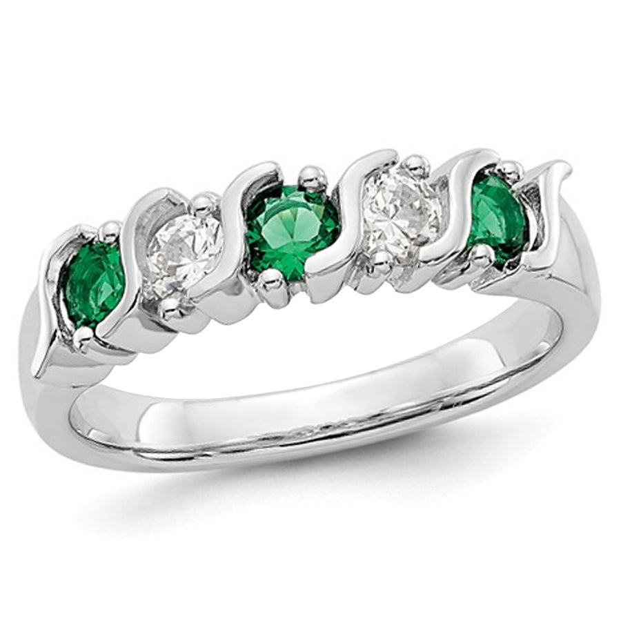 2/5 Carat (ctw) Natural Emerald Ring in 14K White Gold with Diamonds Image 1