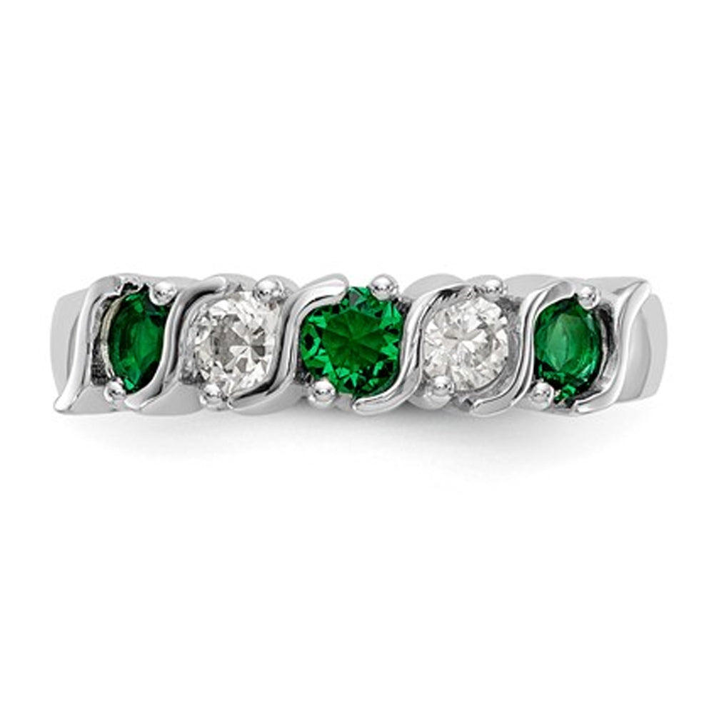 2/5 Carat (ctw) Natural Emerald Ring in 14K White Gold with Diamonds Image 4