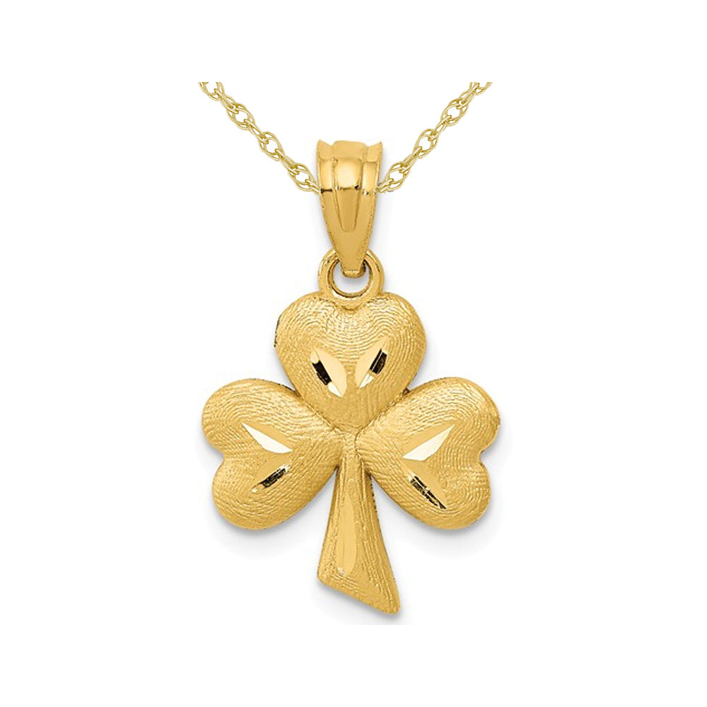 14K Yellow Gold Polished Clover Leaf Shamrock Heart Charm Pendant Necklace with Chain Image 1