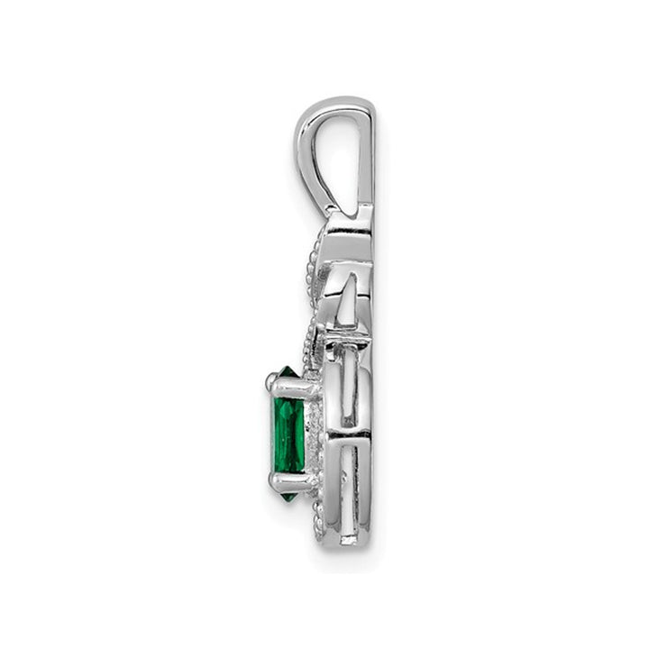 1/3 Carat (ctw) Lab-Created Emerald Pendant Necklace in Polished Sterling Silver with Chain Image 4