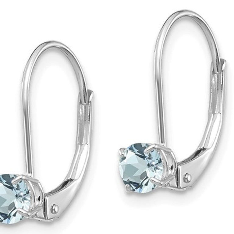 2/5 Carat (ctw) Natural Aquamarine Hoop Earrings in 14K White Gold Image 3