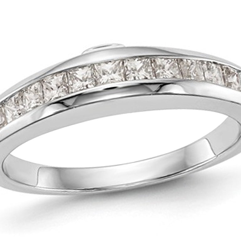 7/10 Carat (ctw H-II2-I3) Princess Cut Diamond Wedding Band Ring in 14K White Gold Image 1