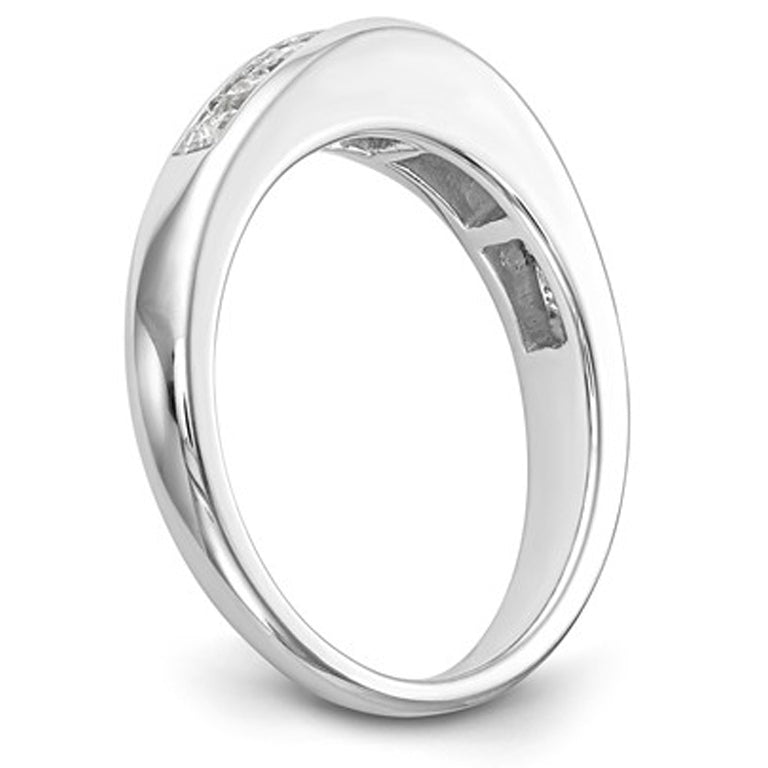 7/10 Carat (ctw H-II2-I3) Princess Cut Diamond Wedding Band Ring in 14K White Gold Image 2