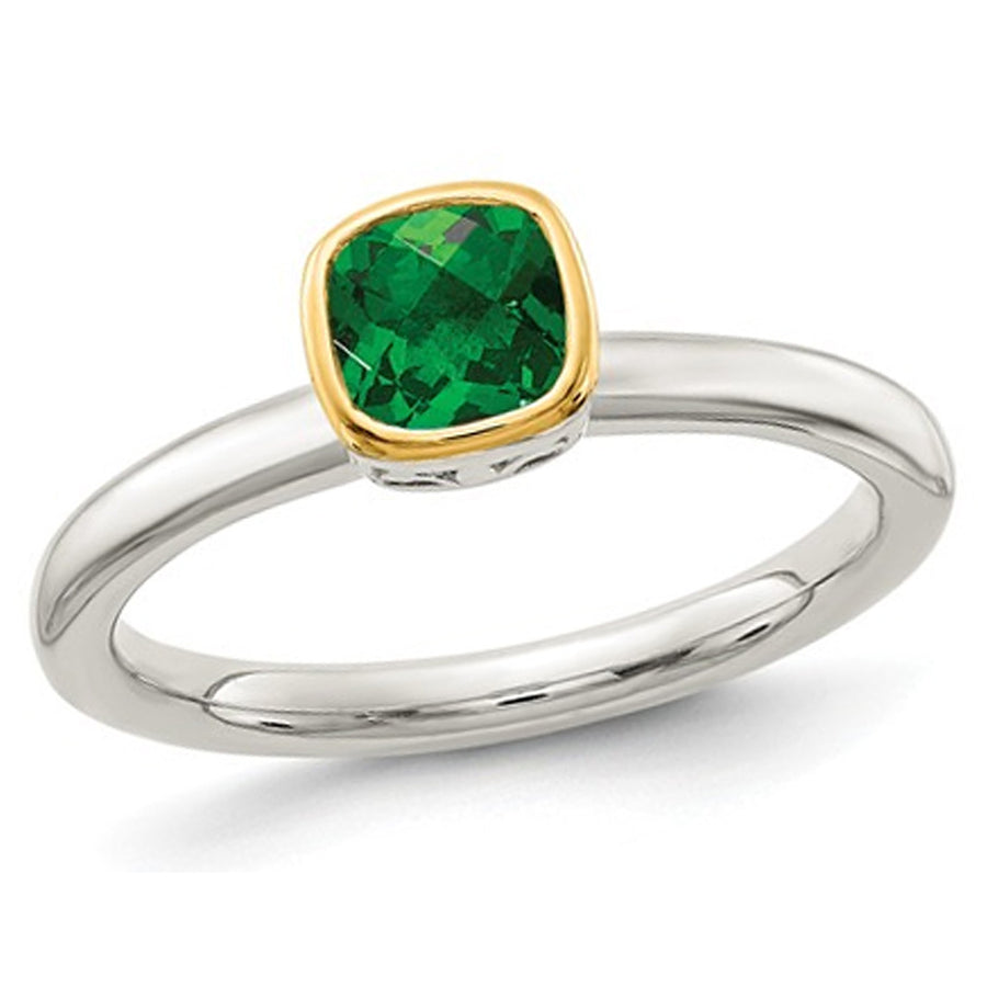 2/5 Carat (ctw) Lab Created Emerald Ring in Sterling Silver Image 1