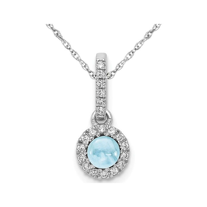 1/2 Carat (ctw) Natural Cabochon Aquamarine Pendant Necklace in 14K White Gold with Chain and Accent Diamonds Image 1