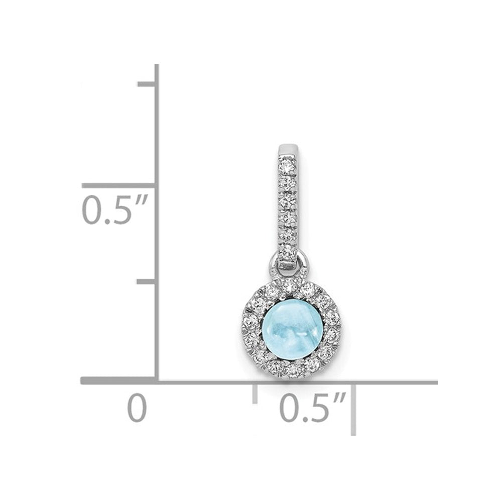 1/2 Carat (ctw) Natural Cabochon Aquamarine Pendant Necklace in 14K White Gold with Chain and Accent Diamonds Image 2