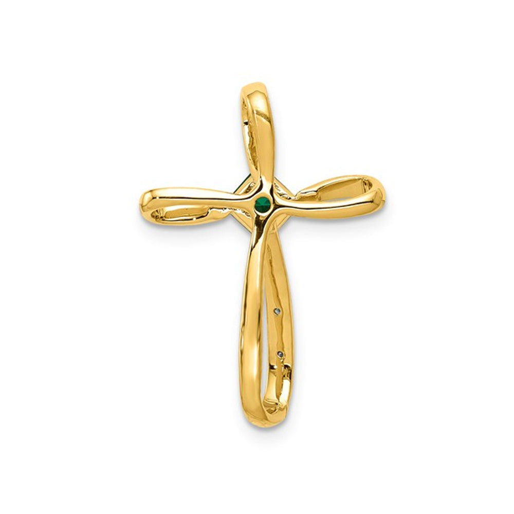 1/4 Carat (ctw) Lab Created Emerald Cross Pendant Necklace 14K Yellow Gold with Chain Image 3
