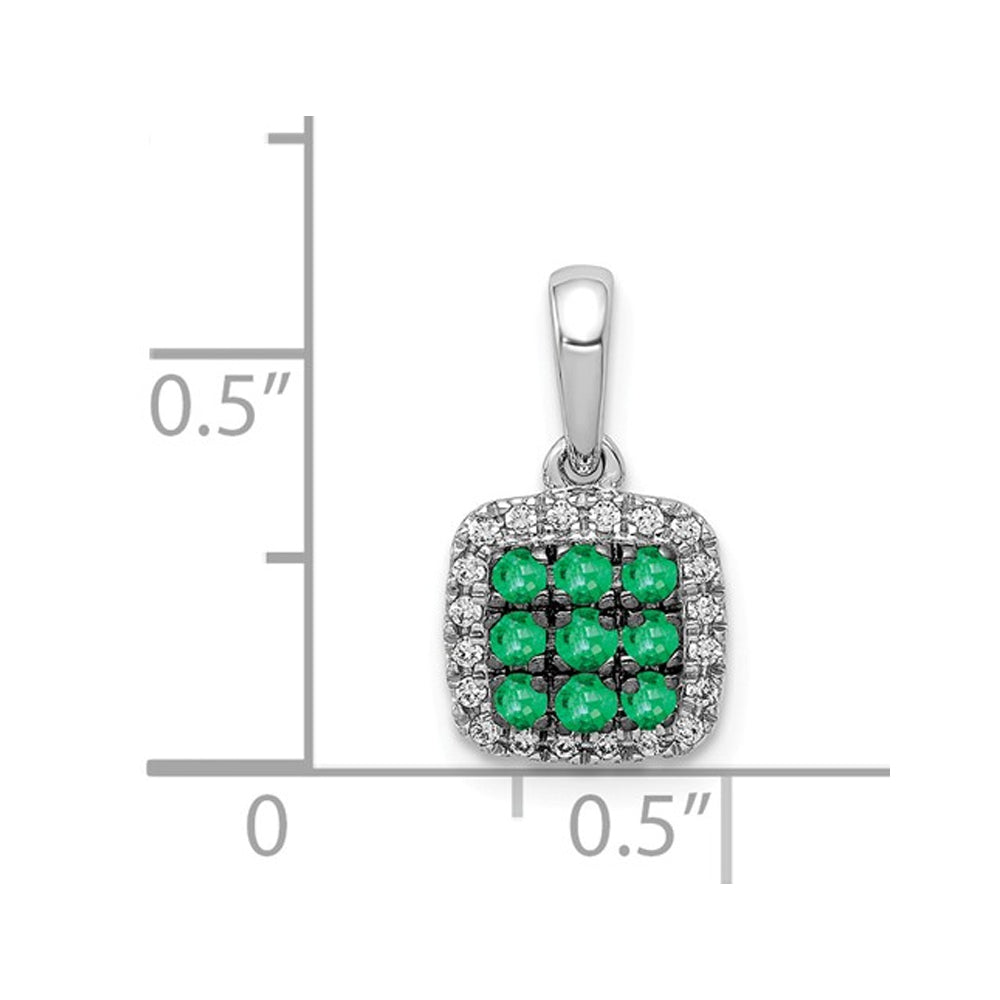 1/6 Carat (ctw) Natural Cluster Emerald Halo Pendant Necklace in 14K White Gold with Chain and Accent Diamonds Image 2