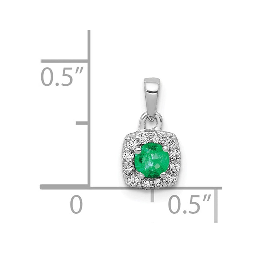 1/5 Carat (ctw) Natural Emerald Halo Pendant Necklace in 14K White Gold with Chain and Accent Diamonds Image 2