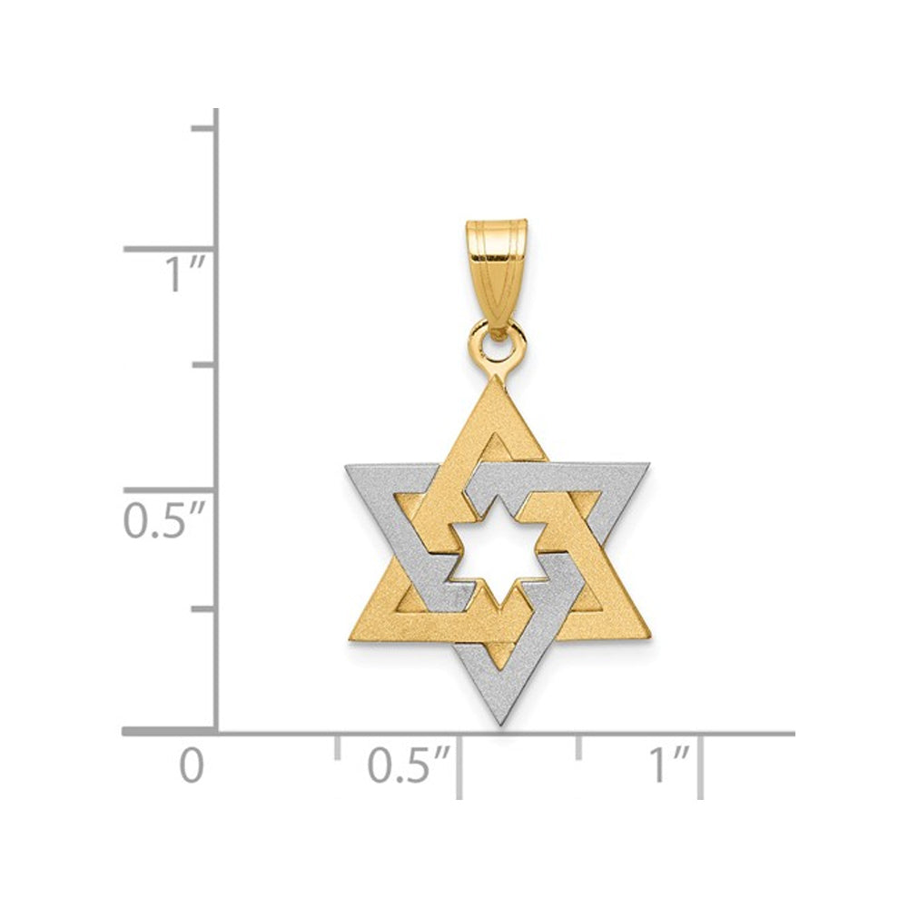 14K Yellow and White Gold Star of David Pendant Necklace with Chain Image 2