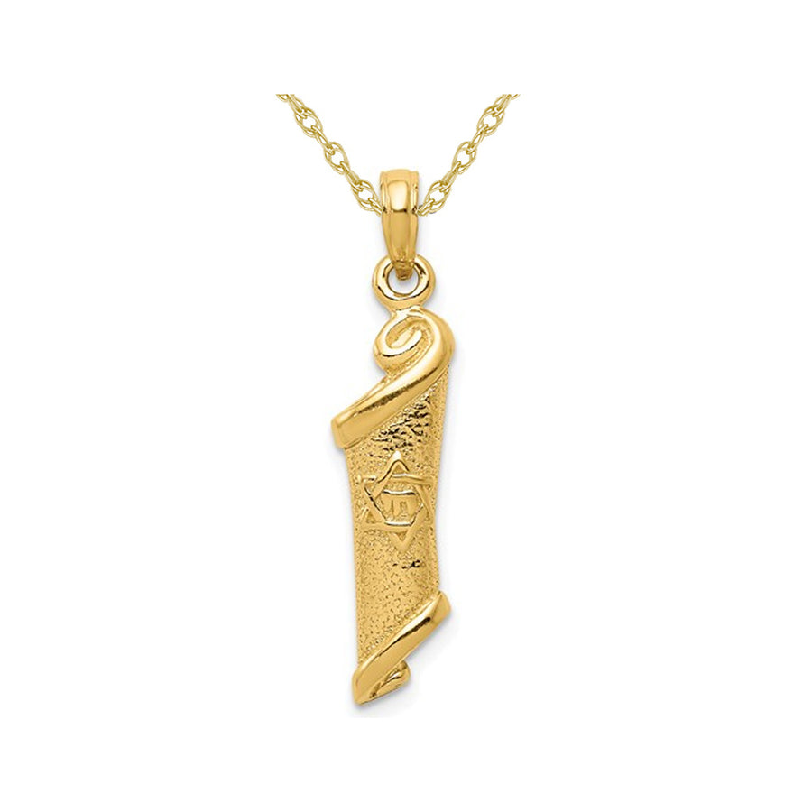 14K Yellow Gold Torah Schroll Pendant Necklace Charm with Chain Image 1