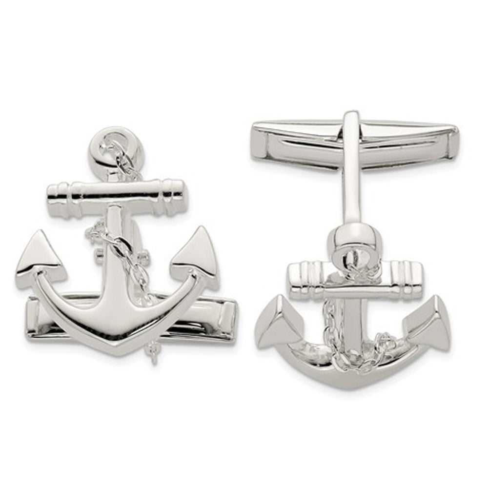 Anchor with Chain Cuff Links in Sterling Silver Image 1