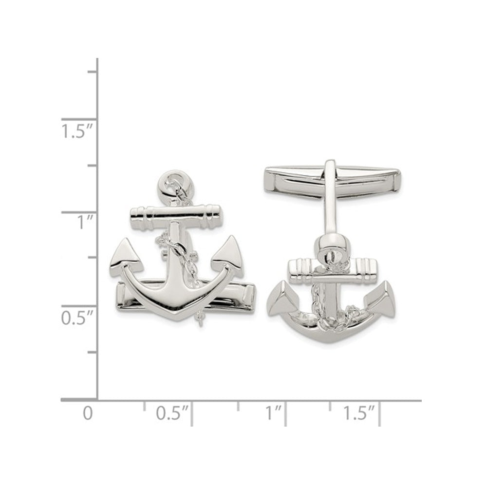 Anchor with Chain Cuff Links in Sterling Silver Image 2