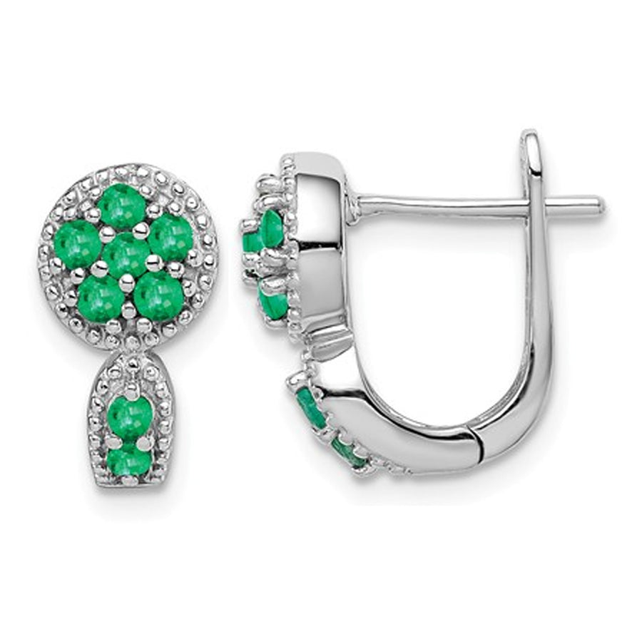 2/5 Carat (ctw) Emerald Cluster Huggie Hoop Earrings in Sterling Silver Image 1