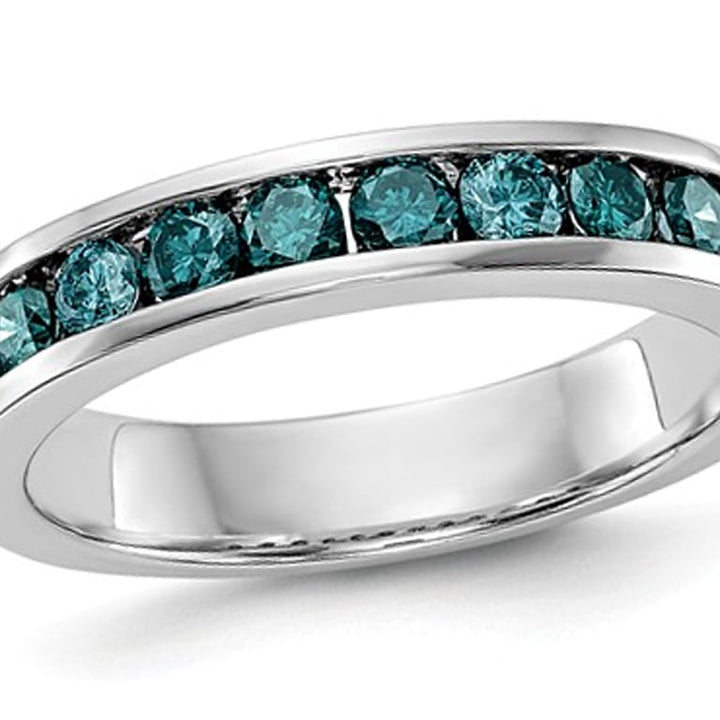 7/10 Carat (ctw I1-I2) Blue Diamond Wedding Band Ring in 14K White Gold Image 1