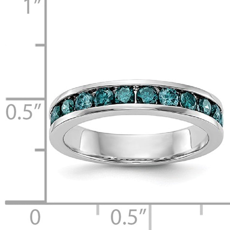 7/10 Carat (ctw I1-I2) Blue Diamond Wedding Band Ring in 14K White Gold Image 2