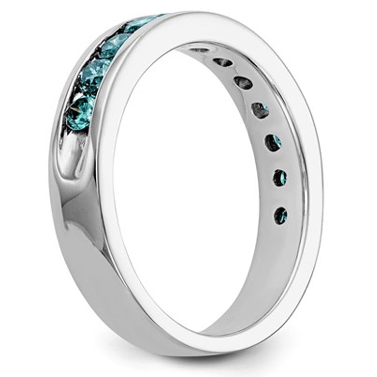7/10 Carat (ctw I1-I2) Blue Diamond Wedding Band Ring in 14K White Gold Image 3
